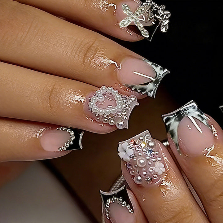 Artistic 3D Nail Tips with Pearl and Bow Accents Bowlift