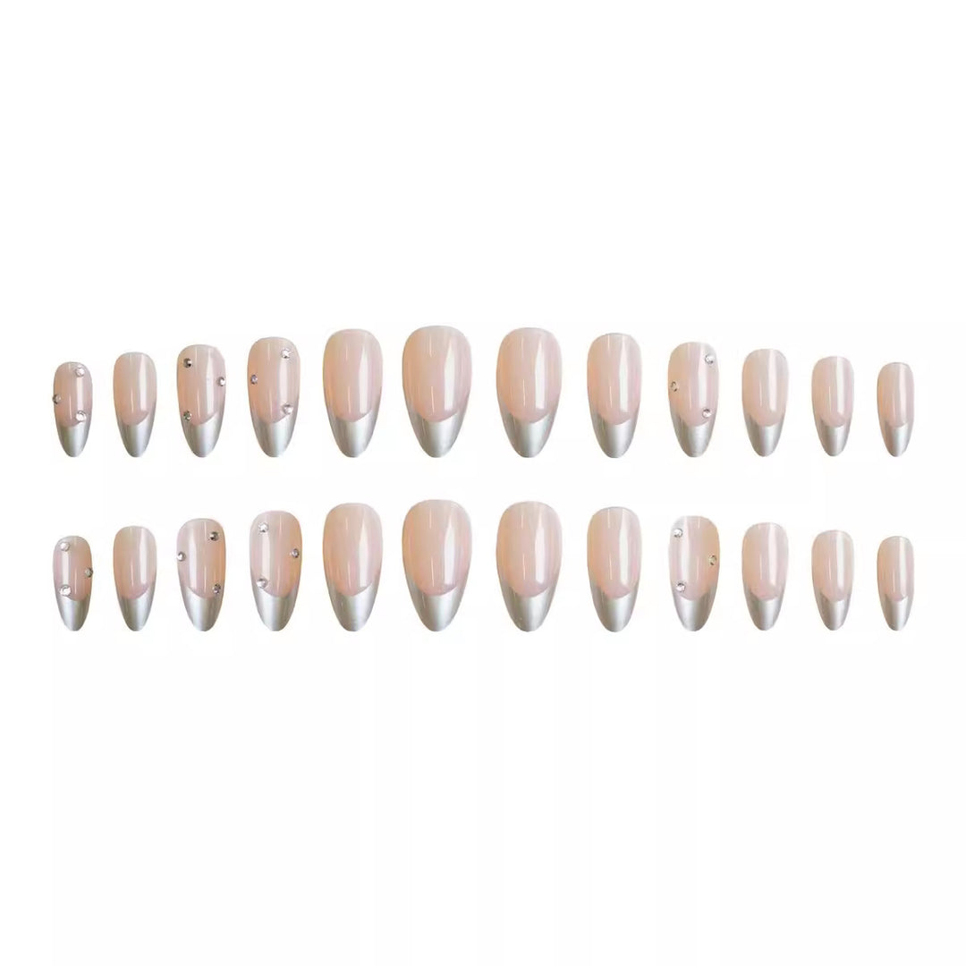 Artificial nail set with elegant metallic shades and rhinestone decorations Bowlift