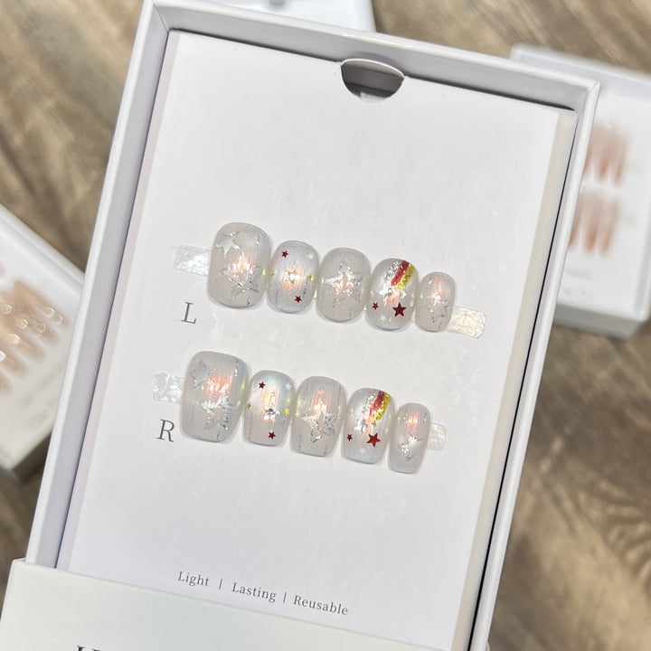 Creative Decorative Press-On Nail Set with Star and Rainbow Accents Bowlift