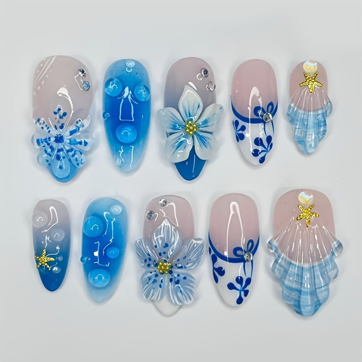 Decorative Floral Press-On Nails Bowlift
