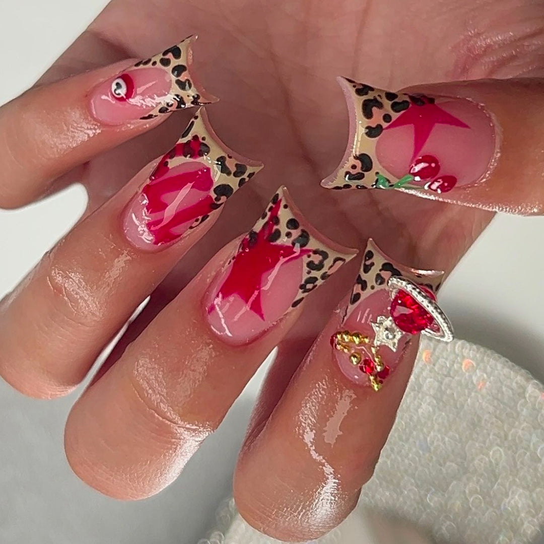 Artistic Leopard Print Press-On Nail Art Bowlift