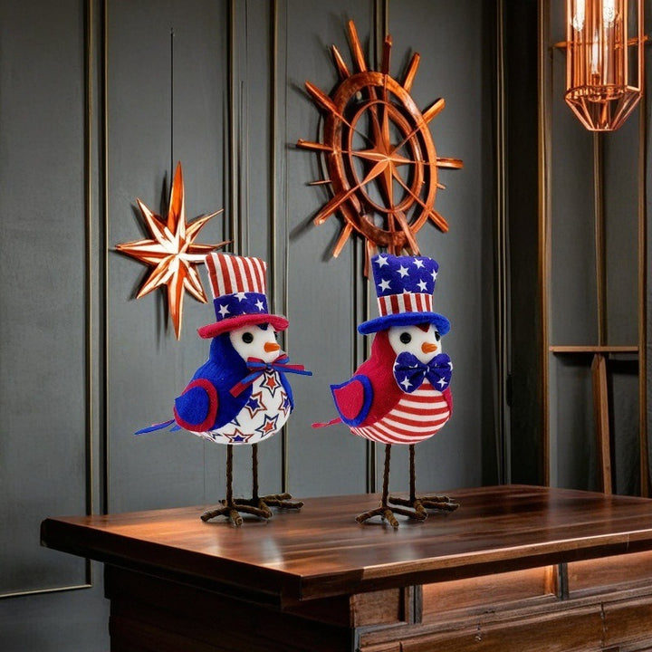 Unisex nan patriotic plush tabletop bird decor with wire legs and top hat Bowlift