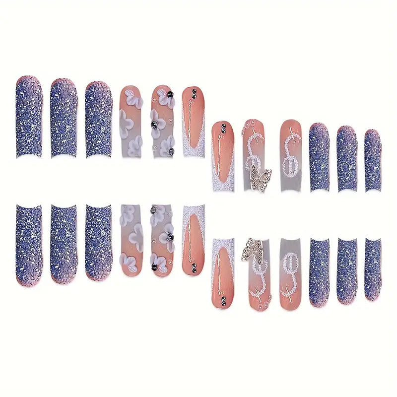 Decorative 3D Floral Press-On Nail Art Bowlift