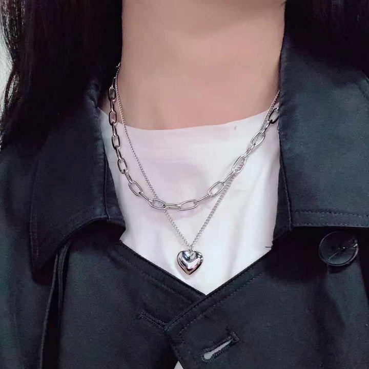 Heart Chain Layered Necklace Bowlift