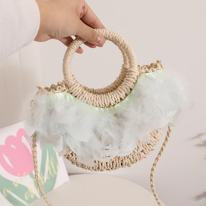 Elegant Basket Bag with Delicate Feather Details Bowlift