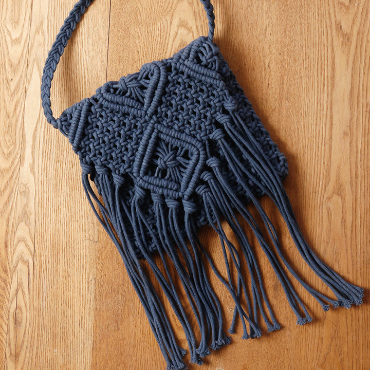 Macrame Shoulder Bag with Elegant Fringe Finish Bowlift