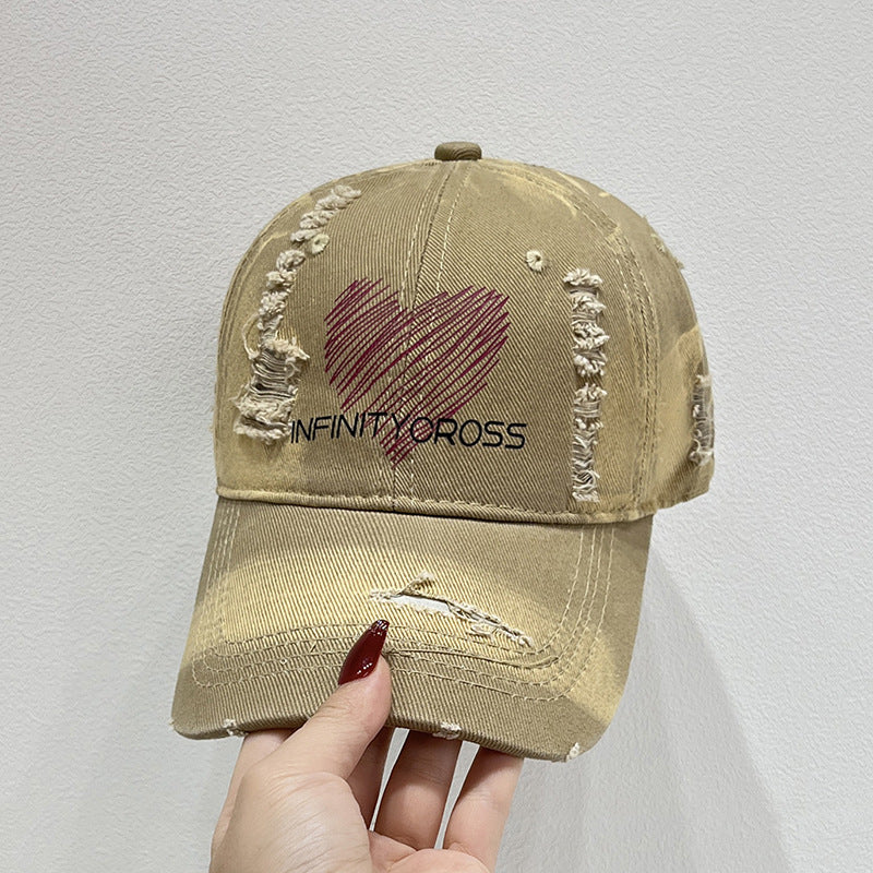 Women's Distressed Heart Embroidered Baseball Cap Bowlift