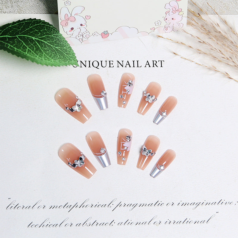 Artificial nail set with glamorous floral and glitter decorations Bowlift