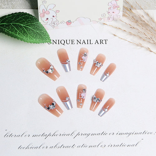 Artificial nail set with glamorous floral and glitter decorations Bowlift
