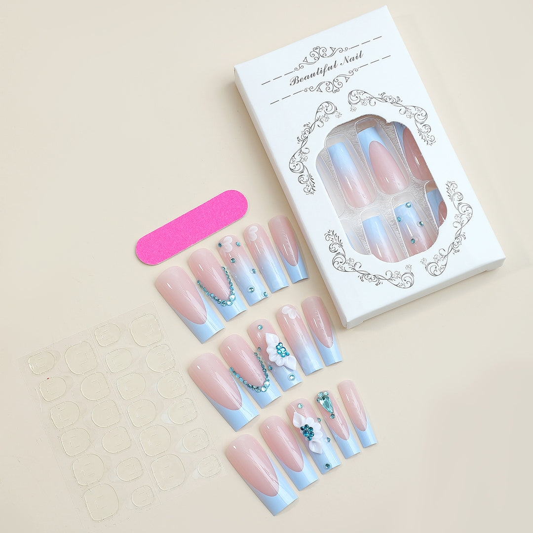 Decorative Press-On Nails with Unique Floral and Gem Accents Bowlift