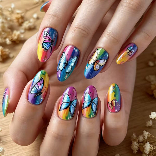Artificial Nails in Colorful Butterfly Design Bowlift
