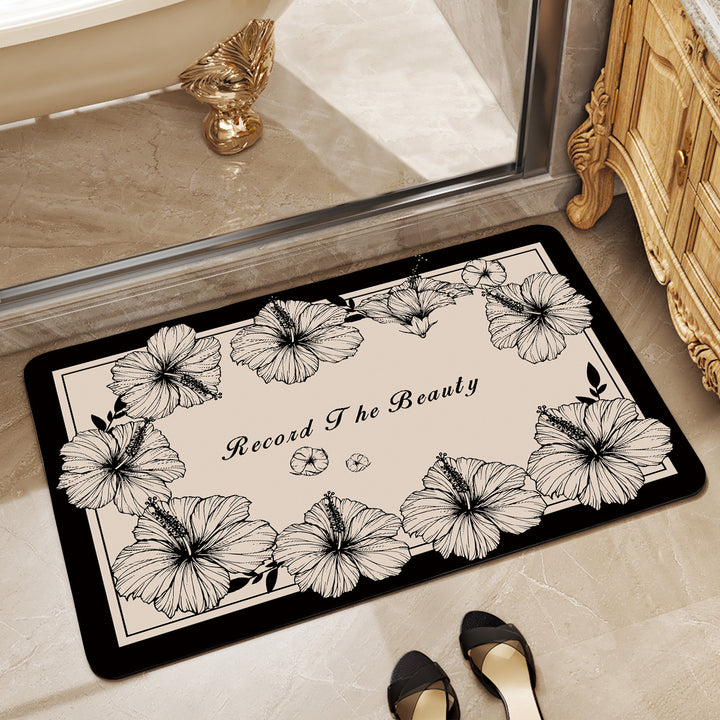 Floral Design Absorbent Bathroom Mat Bowlift
