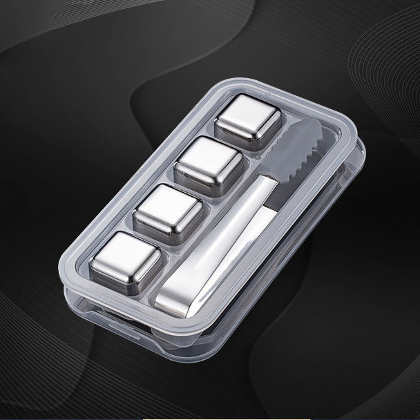 Premium Stainless Steel Whiskey Chilling Cubes Multi-piece Set with Silicone Storage Tray and Tongs Bowlift