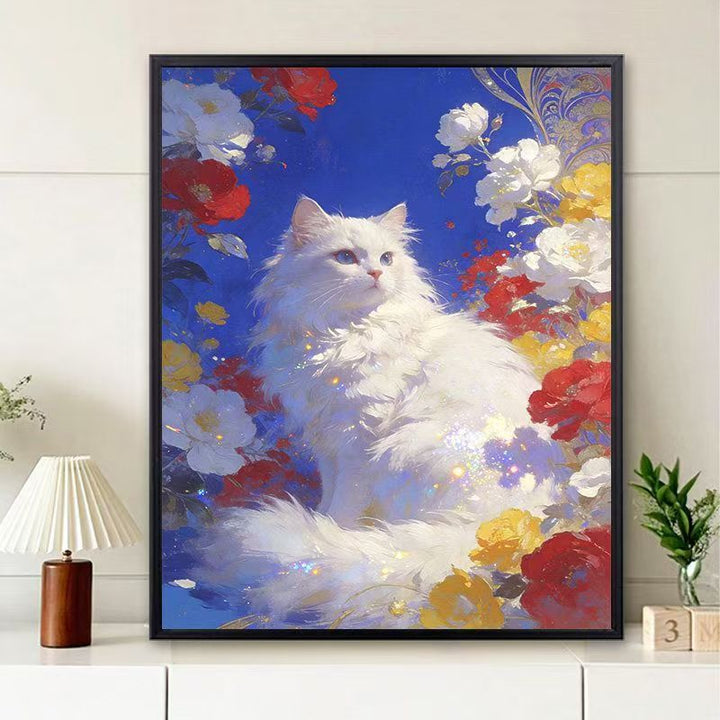 Floral Cat-Themed Wall Art Print Bowlift
