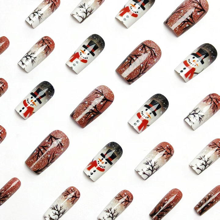 Artificial nails with elegant snowman and winter landscape design Bowlift