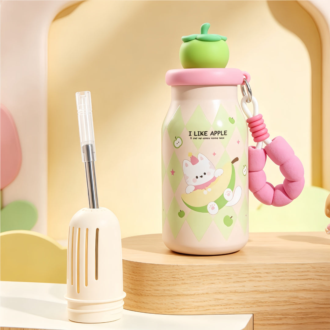 Insulated drinking bottle with sweet dog design and practical carrying strap Bowlift