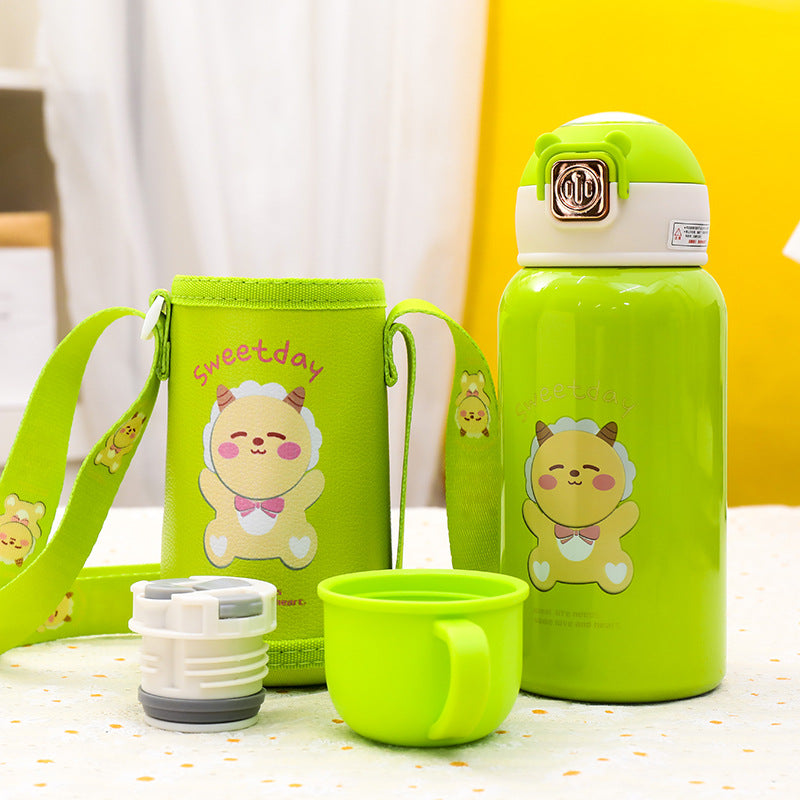 Women's Insulated Drinking Bottle with Cute Animal Design and Practical Carry Strap Bowlift