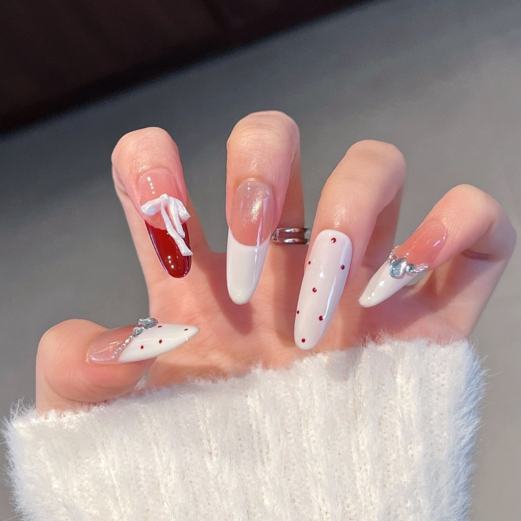 Decorative Press-On Nails with Bow and Gem Accents Bowlift