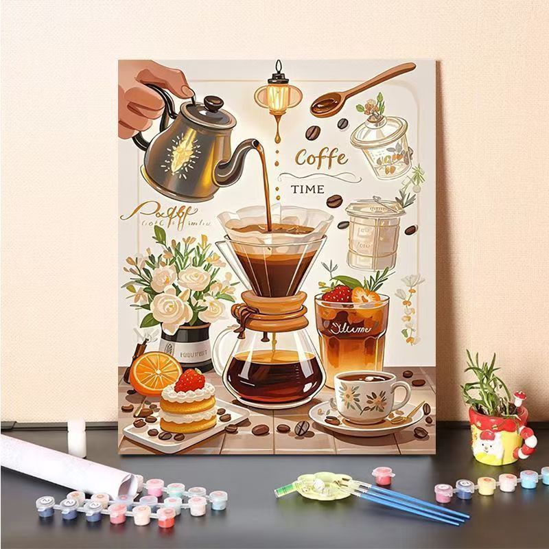 Coffee-Themed Paint by Numbers Canvas Art Kit Bowlift