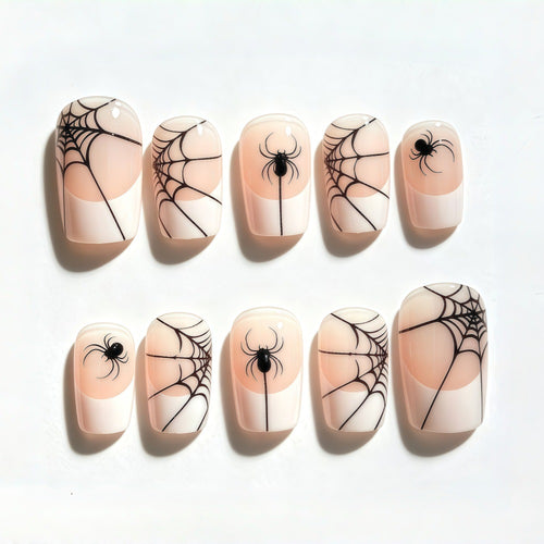 Halloween Artificial Nail Set with Spider Web Design Bowlift
