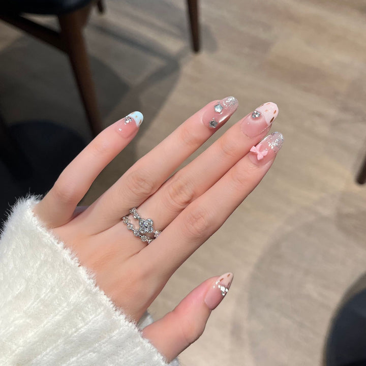 Decorative Press-On Nail Art with Bow and Gem Accents Bowlift
