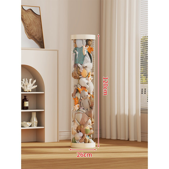 Clear Cylindrical Gift Display Box for Plush Toys with LED String Lights and Removable Top