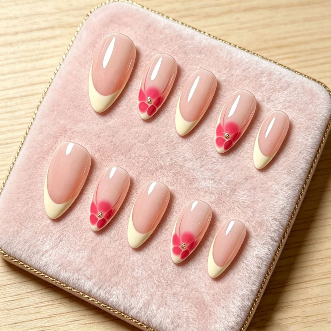 Floral-Accent French Tip Press-On Nail Set Bowlift