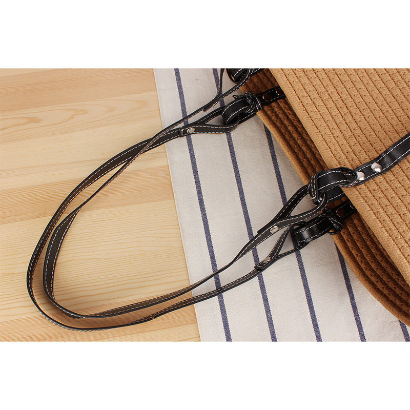 Braided beach bag with elegant faux leather handles Bowlift