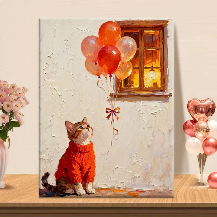 Playful Cat Illustration Canvas Art Bowlift