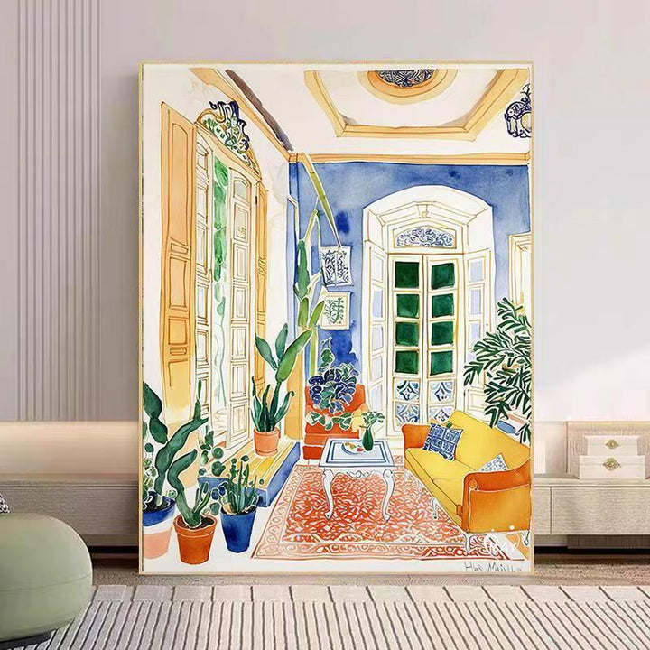 Cozy Living Room Watercolor Art Print Bowlift