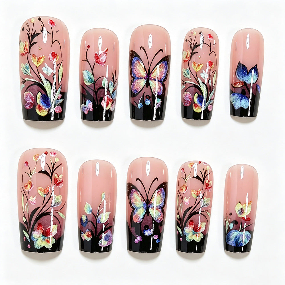 Artistic Floral and Butterfly Press-On Nail Art Bowlift