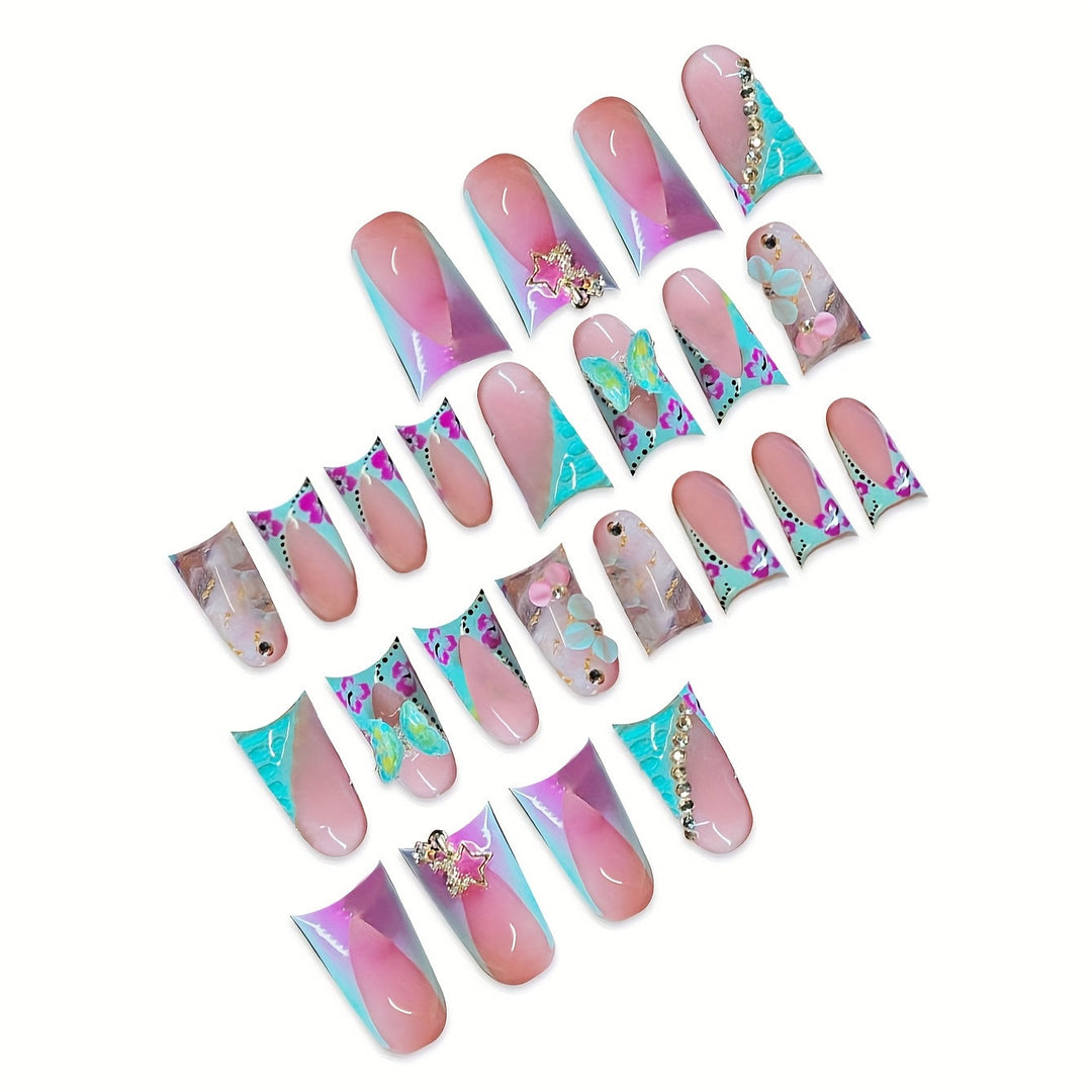 Artistic 3D Floral Press-On Nail Art Bowlift