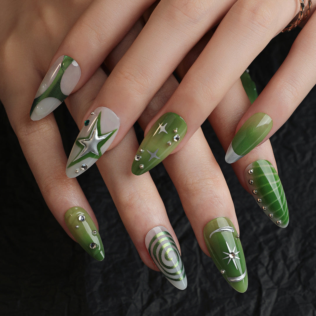 Artificial nails with modern geometric designs Bowlift