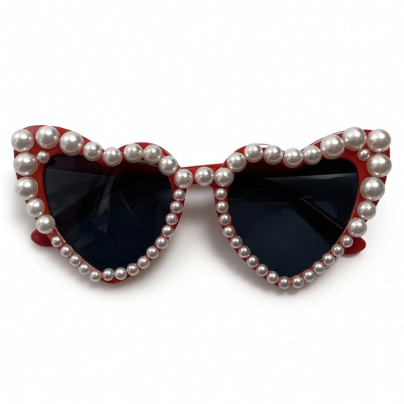 Decorative Pearl-Embellished Cat-Eye Sunglasses Bowlift