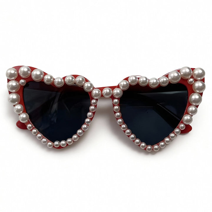Decorative Pearl-Embellished Cat-Eye Sunglasses Bowlift