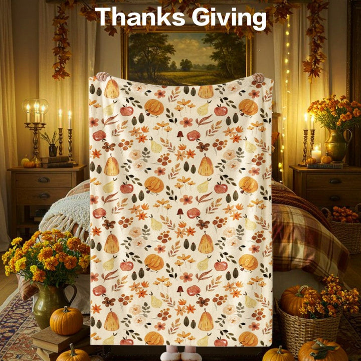 Thanksgiving-Themed Cozy Fleece Blanket