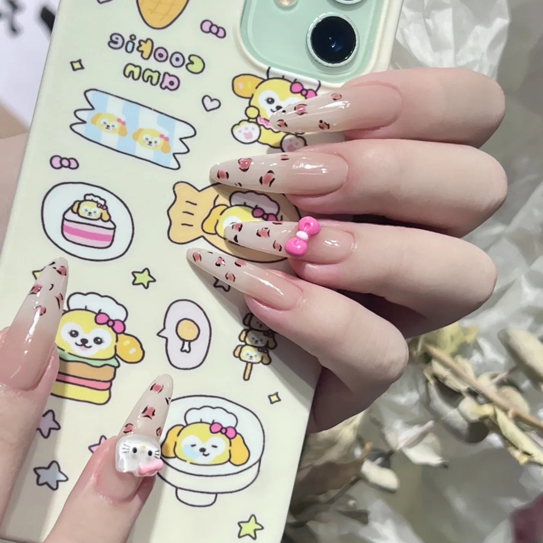 Elegant Long Press-On Nails Set with Artistic Tips Bowlift
