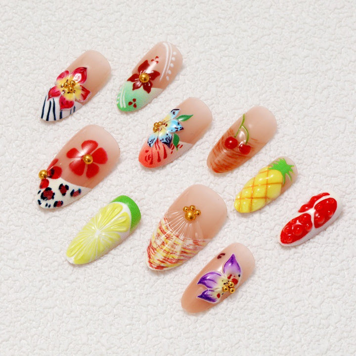 Flower Motif Artificial Nails Bowlift