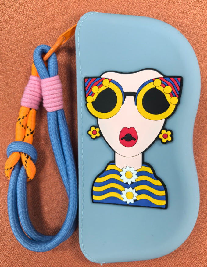 Molded silicone protective sunglasses case with paracord wrist strap and 3D floral eyewear applique Bowlift