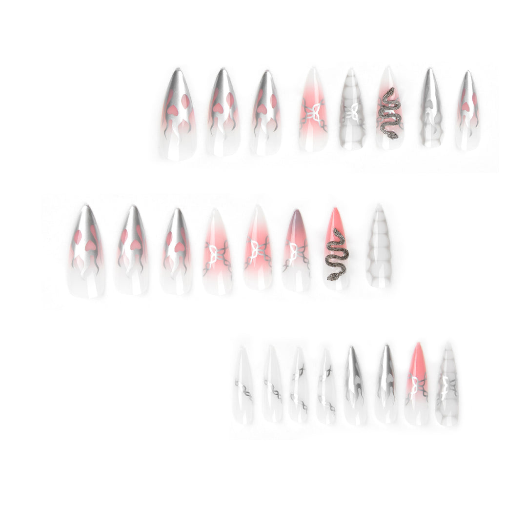 Artistic stiletto nails with snake motif Bowlift