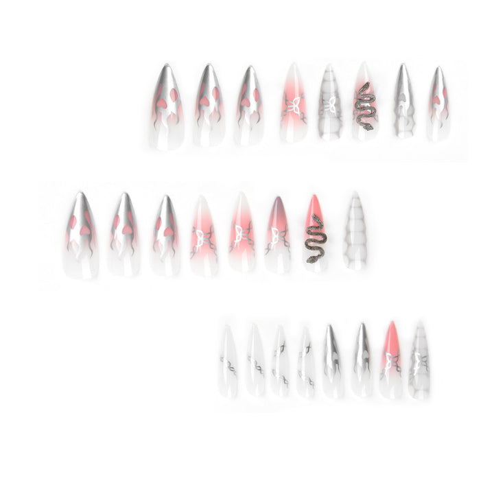 Artistic stiletto nails with snake motif Bowlift
