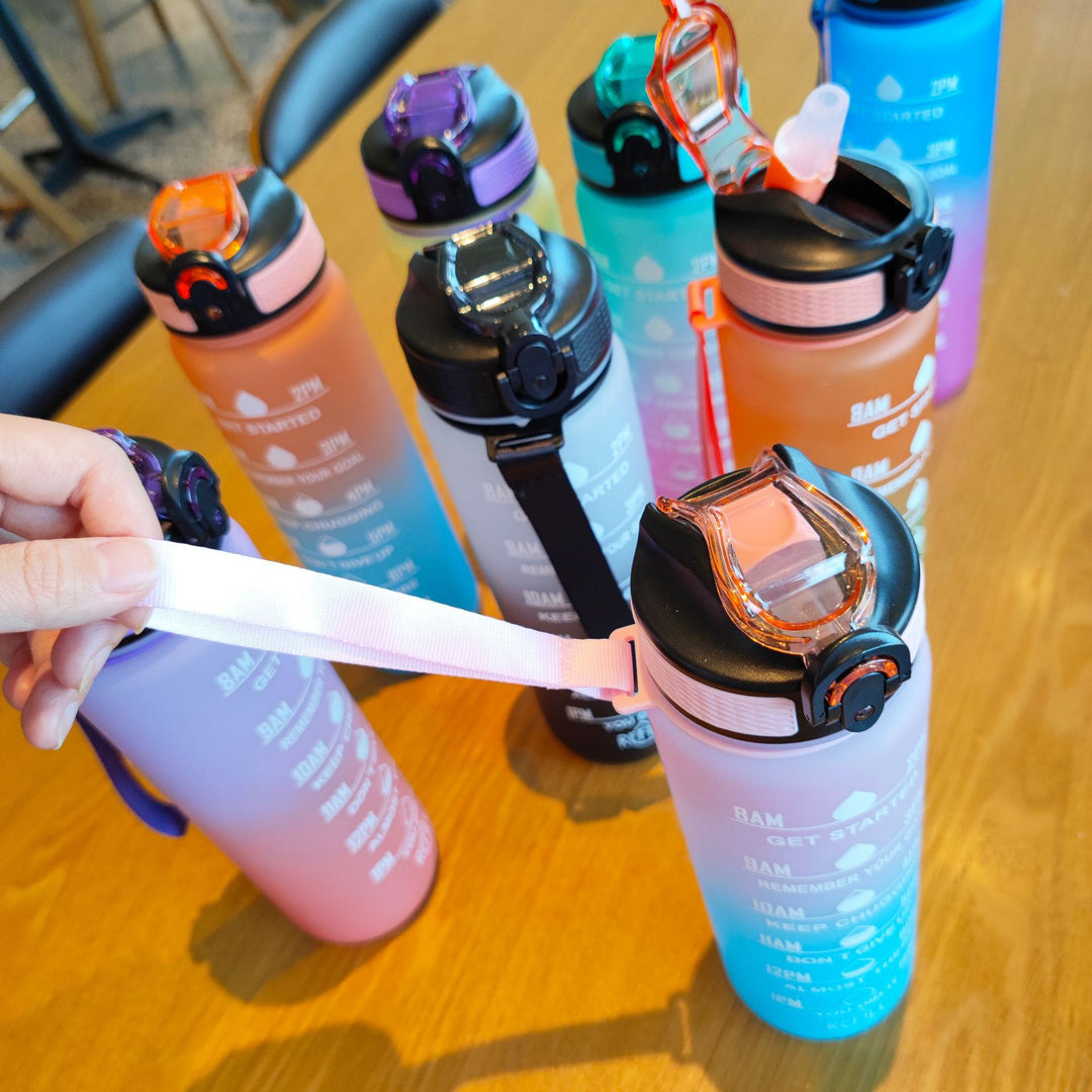 Ladies motivating water bottle with time markings Bowlift