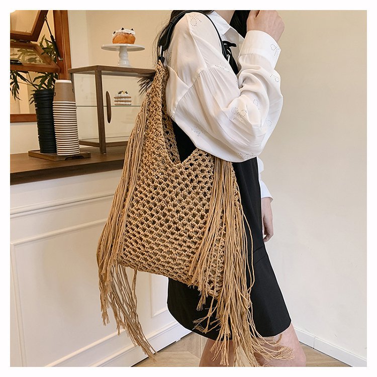 Macrame Hobo Bag with Fringes and Robust Design Bowlift