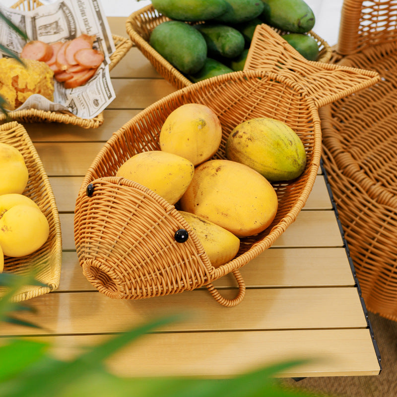 Decorative Woven Fish-Shaped Basket Bowlift