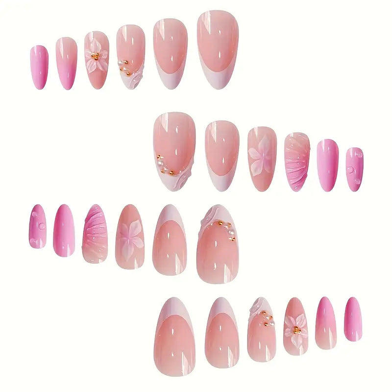 Artistic Floral Design Press-On Nail Set Bowlift