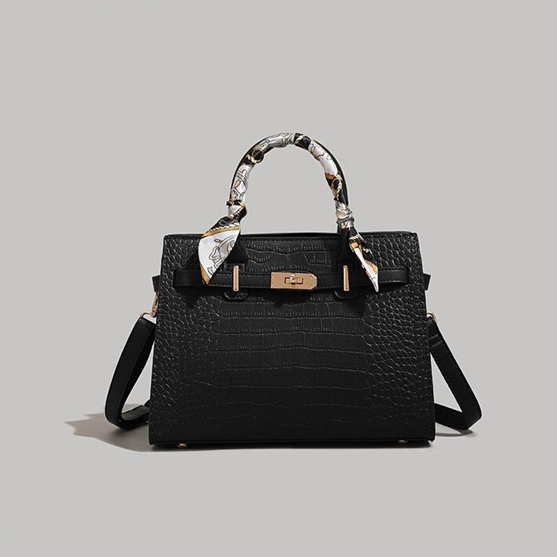 Textured Crocodile-Patterned Handbag Bowlift