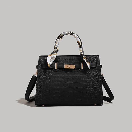 Textured Crocodile-Patterned Handbag Bowlift