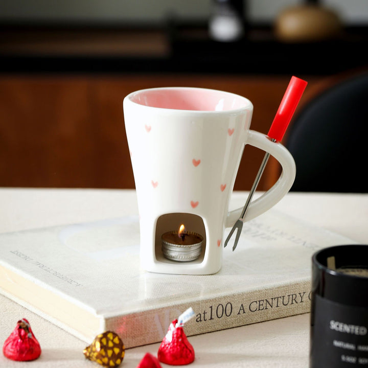 Ceramic mug with integrated tea strainer and silicone drinking straw