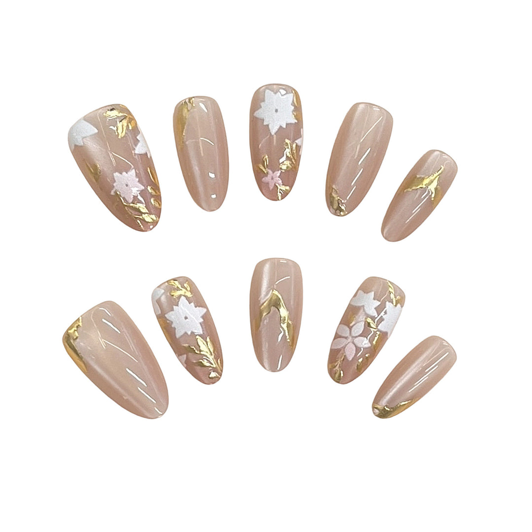 Floral Embellished Press-On Nail Design Bowlift