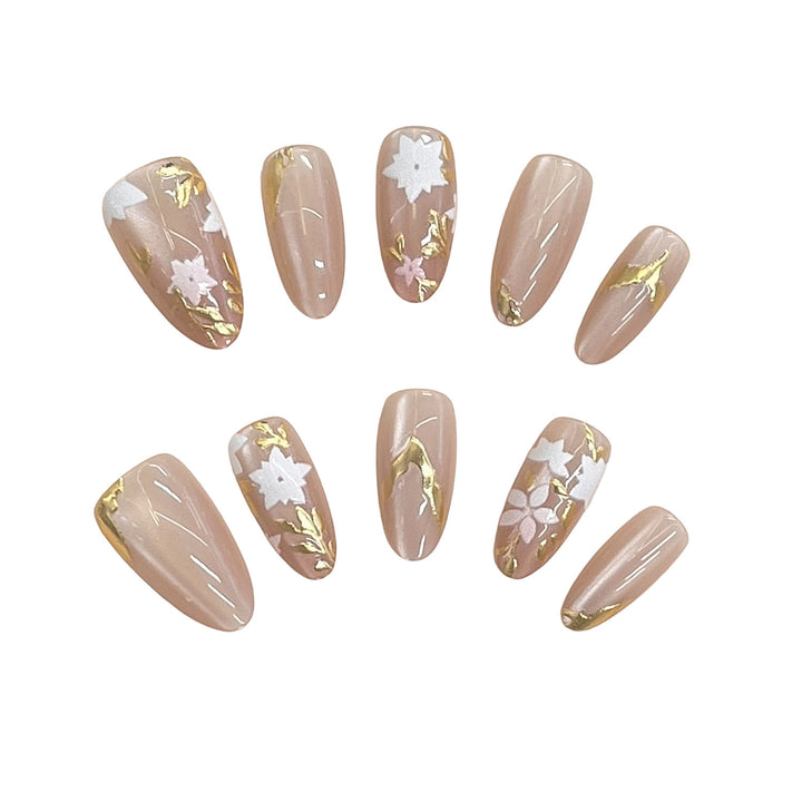 Floral Embellished Press-On Nail Design Bowlift